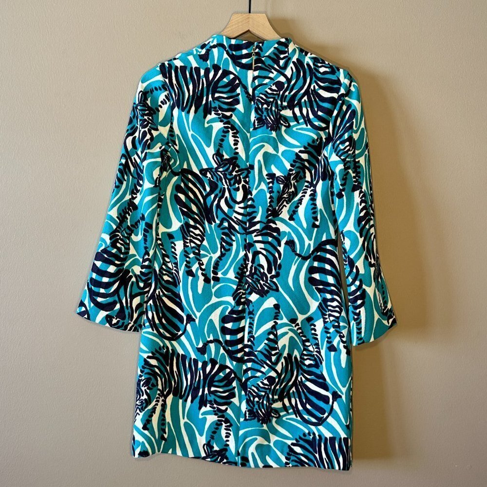 Women's 2 Lilly Pulitzer Devina Tunic Zebra Dress Teal White Funky Print - Picture 4 of 11